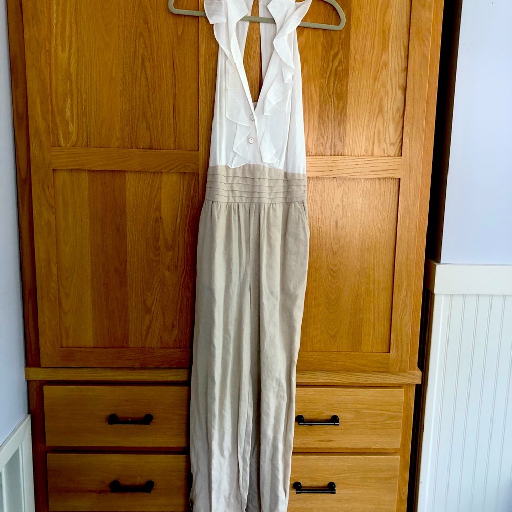 Tuxedo inspired two/tone linen jumpsuit
